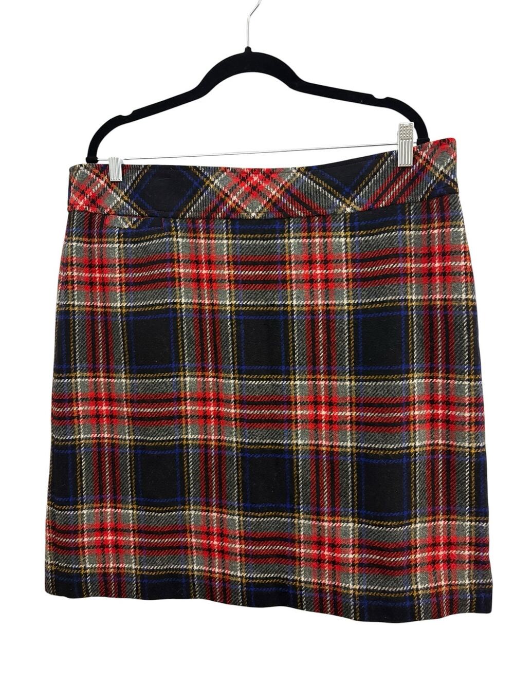 LL Bean Tartan Plaid Short Wool Skirt 18 Preppy Dark Academia Career Classic